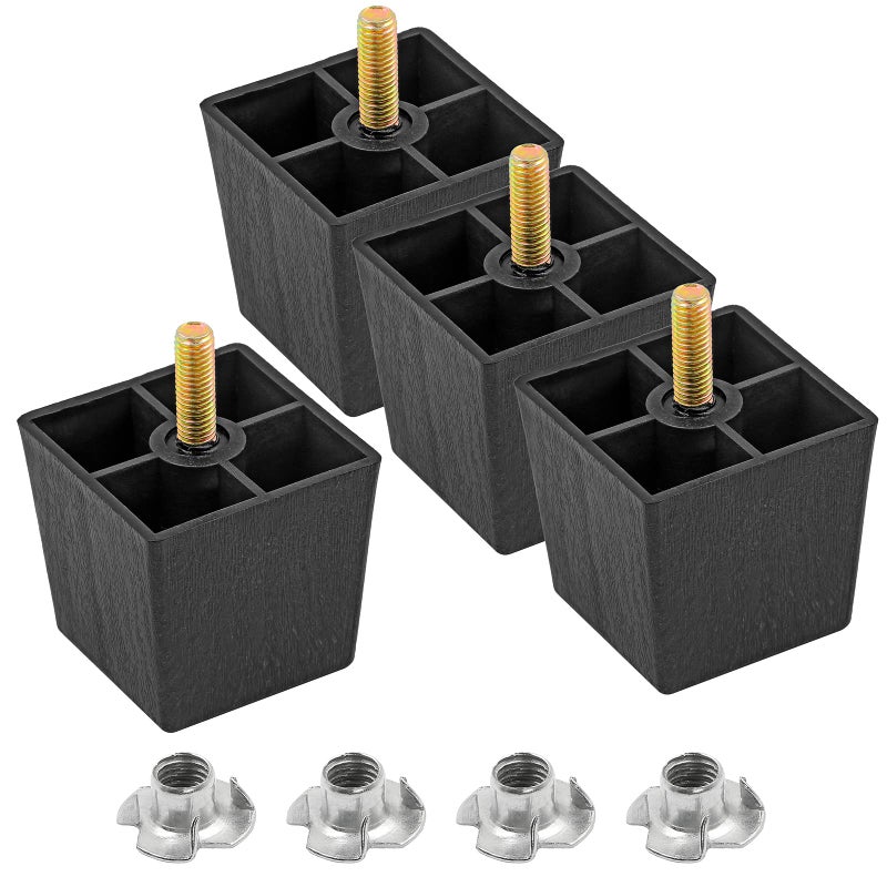 Masendelk 2 inch Plastic Furniture Legs, Square Couch legs Black Sofa Legs set of 4, Mid Century Furniture feet M8 Replacement Legs for Armchair Bed Couch Cabinet Desk Table Sofa - Image 1